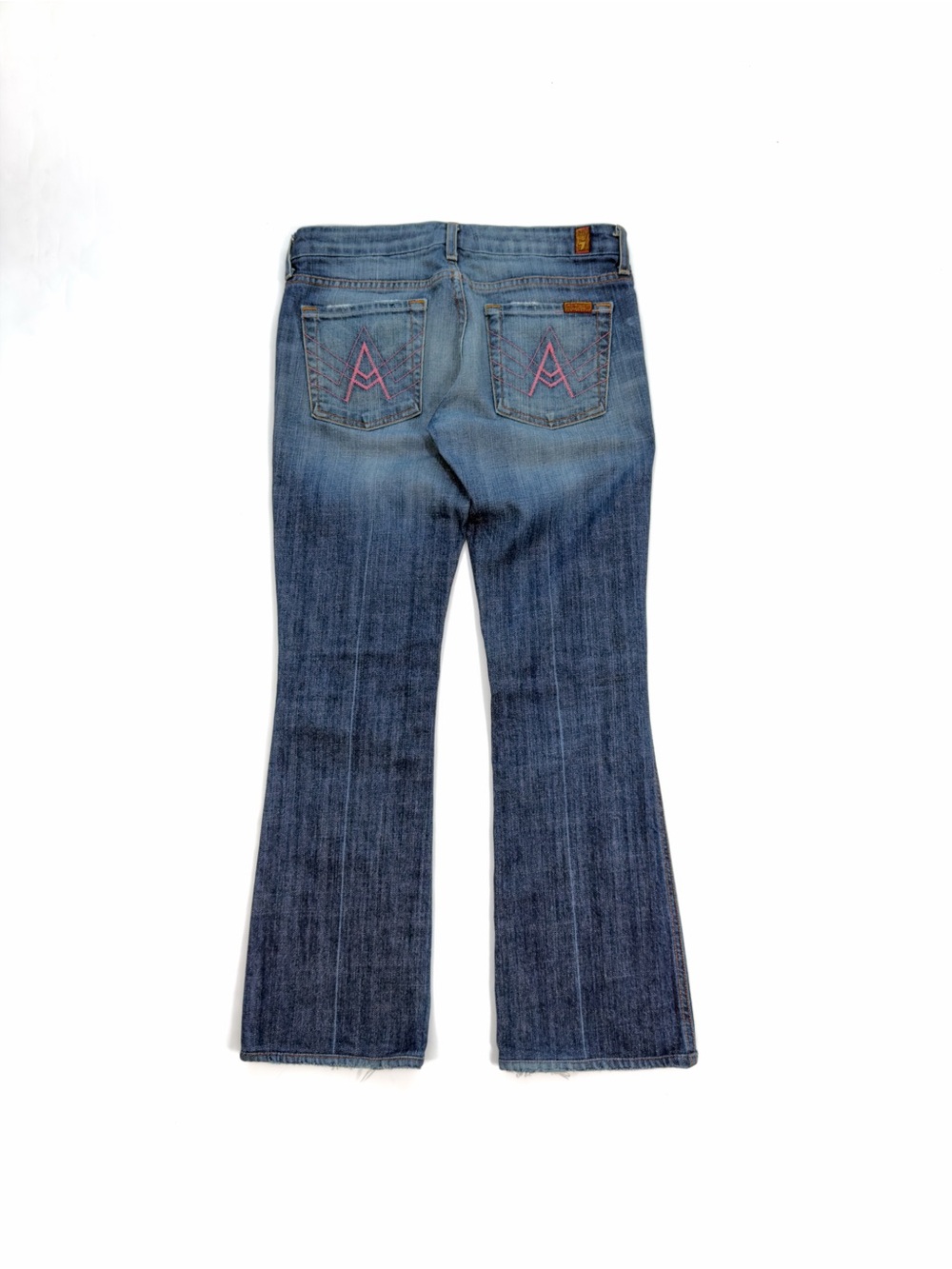 7 For All Mankind Womens “A”  Pocket Pink Stitching Bootcut Jeans 27 Blue USA